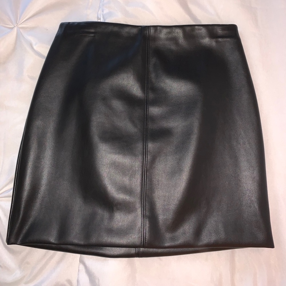 Black leather mini skirt